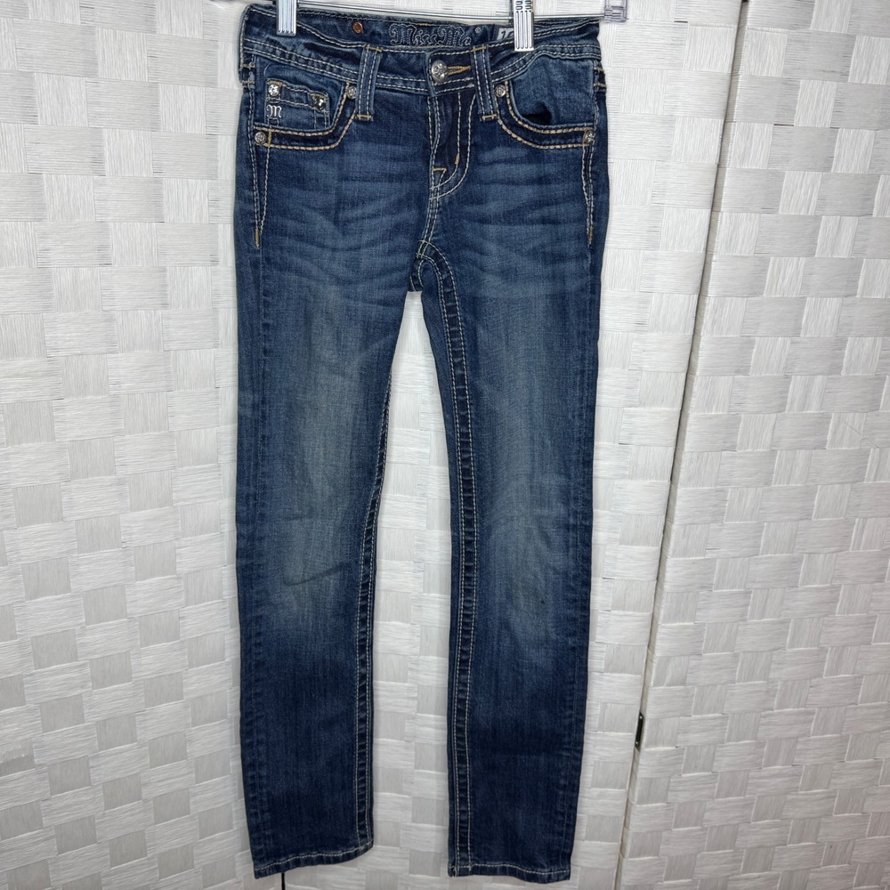 Miss Me Girls Skinny Jeans Dark Wash Wing Cross Rhinestone JK5896S2 Size 10